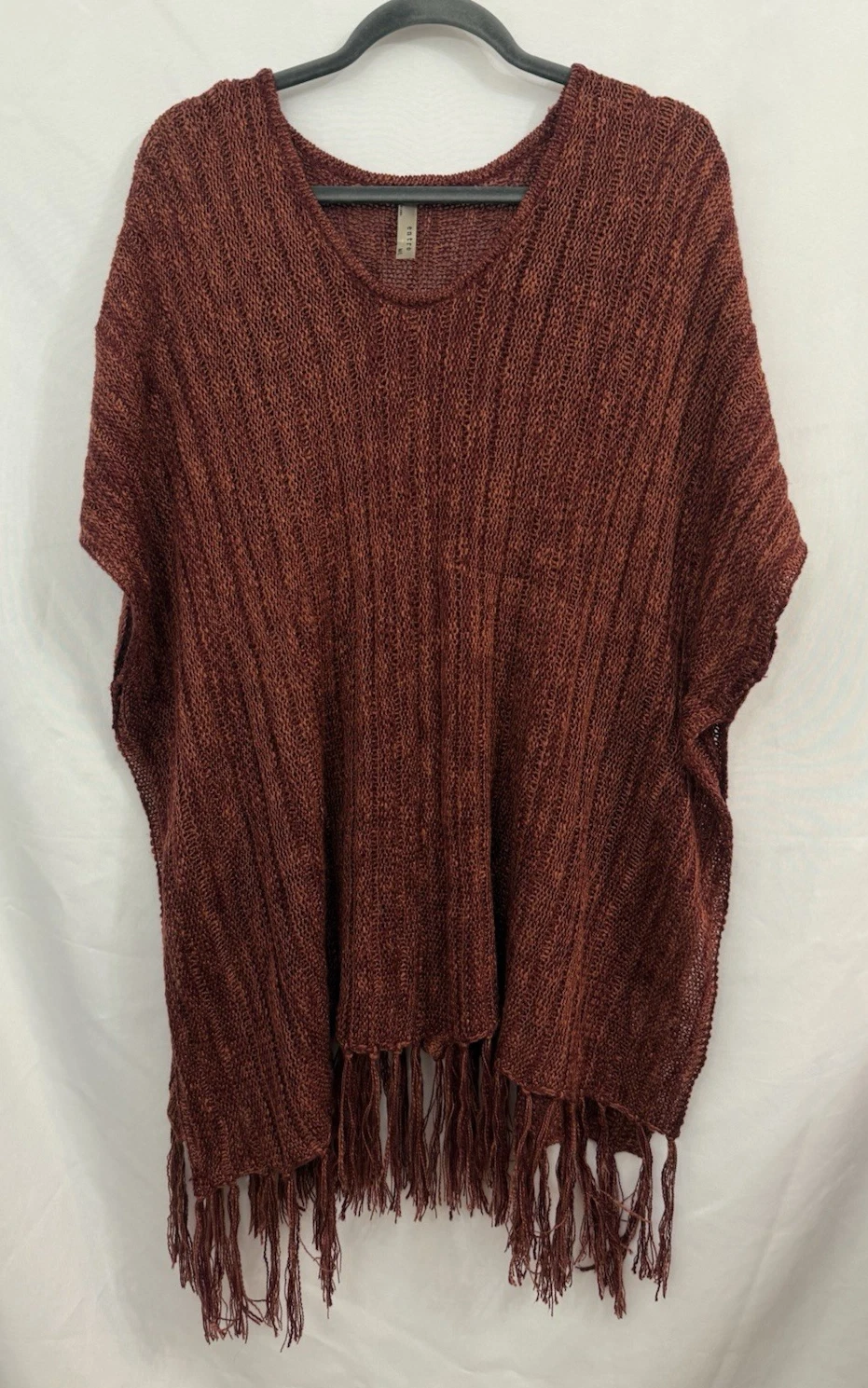 Entro Rust Color Knit Shawl Poncho Sweater Fringe Hem Womens Size M/L