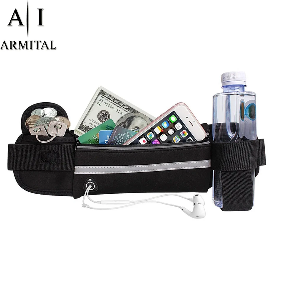 Marsupio Sportivo Porta Borraccia Running Belt Impermeabile Regolabile per Corsa - Immagine 3 di 4