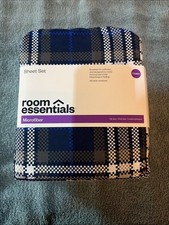 Queen size Microfiber Sheet Set Blue Plaid - Room Essentials NEW sealed