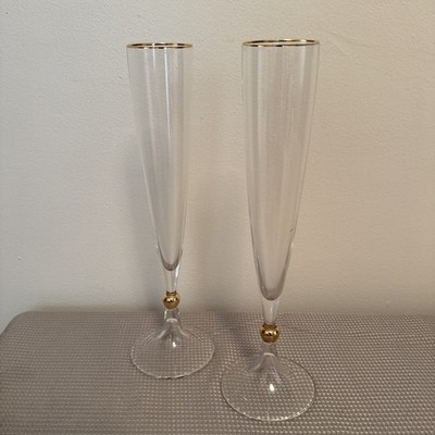 Miller Rogaska Remembrance Crystal Champagne Flute 24K Gold Trim Set Of 2