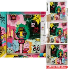 Shower Curtain Set 60x71 Inch Colorful Graffiti Art Polyester Fabric Waterproof