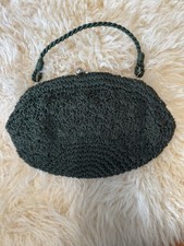 Vintage 1960 s Green Clutch Bag snap crochet purse