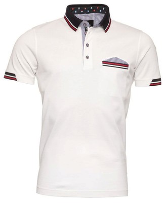 Poloshirt merceresiert Impulso weiss mit Polokragen in marine Gr. 48/S