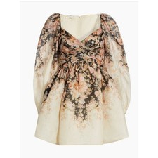 Zimmermann  Floral Linen & Silk Long-Sleeve Minidress