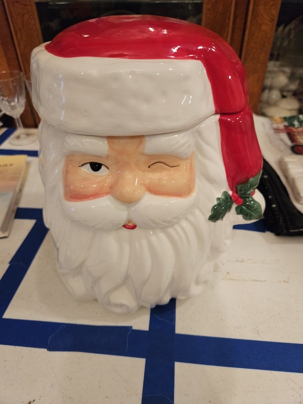 Vintage Retro Style Winking Santa Cookie Jar Container Christmas Holiday 
