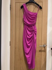 AX Paris Women’s Pink Ruched One Shoulder  Stretch Midi Dress Size 10