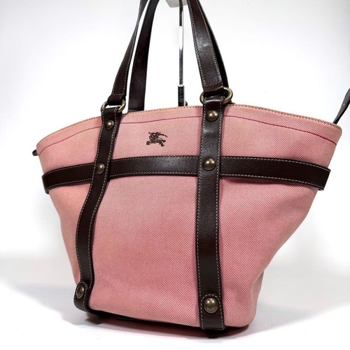 Burberry Blue Label Canvas Tote Bag Horse Embroidery Pink Japan