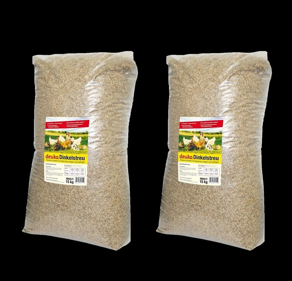 2 x deuka Dinkelstreu 15kg Einstreu Geflügel Hühner Kaninchen Stallstreu Kompost