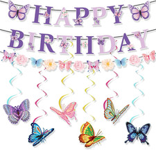 Butterfly Happy Birthday Banner Butterfly Birthday Decorations for Girls Women F