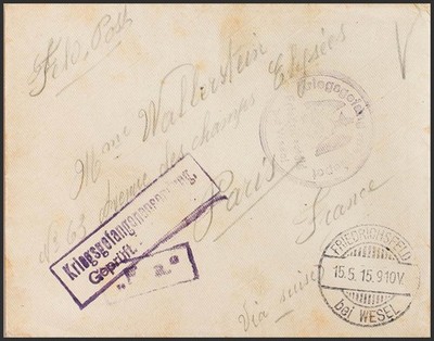 Alemania. Correo de Campaña / Militar. SOBRE 1915. Carta de un ''Prisionero'' de 