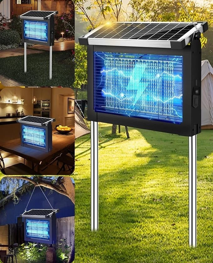 Zapper de insectos solar al aire libre Mosquito Zapper 4500V impermeable recargable Fly Zappe Foto 2 de 4