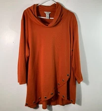 Womens Multiples Mock Neck 1/2 Sleeve Tunic Grommet Detail Orange 2X Polyester S