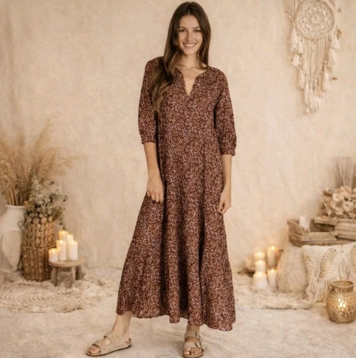 Natural Life Floral Maxi Dress Brown Purple Boho Peasant Cottagecore Size M | eBay Natural Life Floral Maxi Dress Brown Purple Boho Peasant Cottagecore Size M | eBay