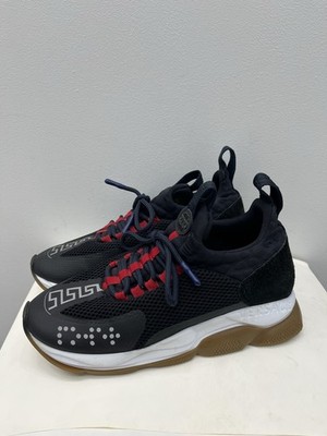 Versace Chain Reaction Sneakers Navy Blue Mesh Suede Reflective Shoes Size 43,5