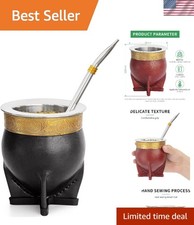 Stainless Steel Yerba Mate Cup with Bombilla Straw - Elegant Black Gourd Set
