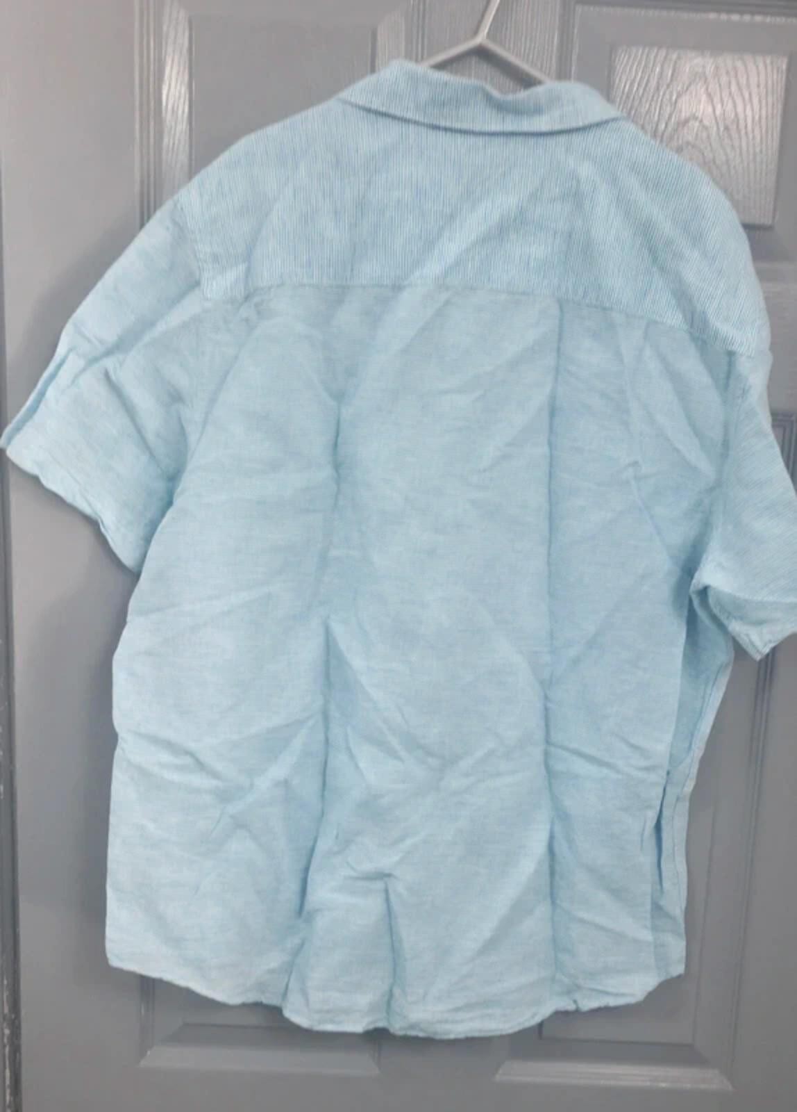 Tu Man Light Blue & White Striped Short Sleeve Shirt - Size L image 2