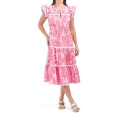 CK Bradley x Sail to Sable flutter sleeve floral midi dress ric rac trim large