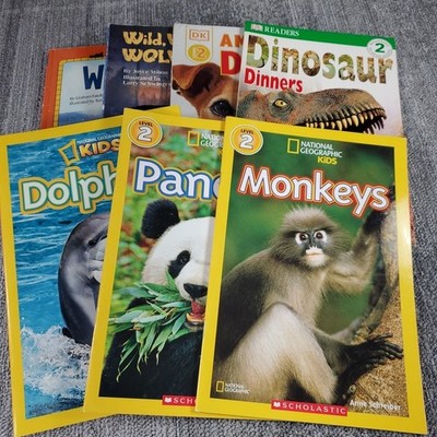Early Readers Level 2 Animal 7 Book Lot Monkey Panda Dolphin Dinosaur Wolf Dog