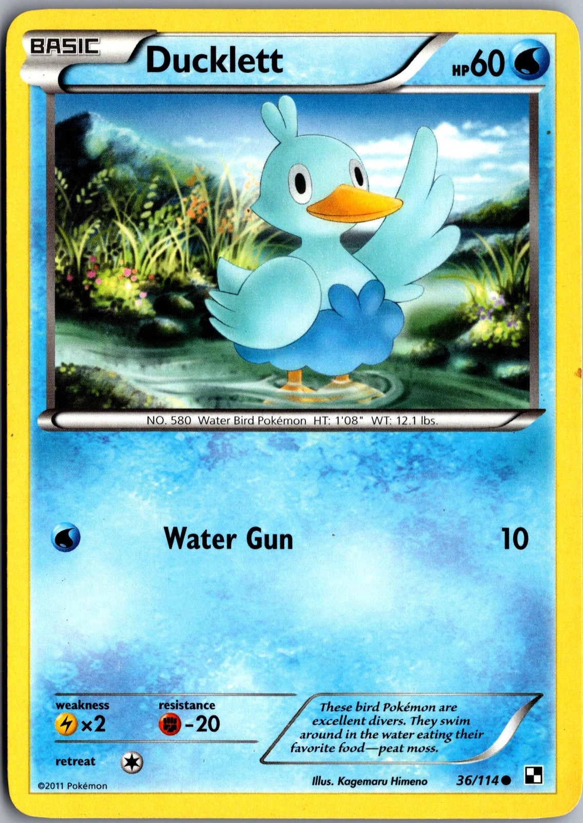 Ducklett 36/114 Common Black and White LP Pokemon Card