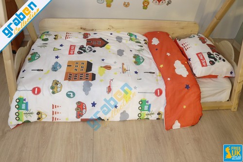 Single Bedding Set Printed Duvet Cover & Pillowcase Reversible Car Story &Clouds - Picture 4 of 12