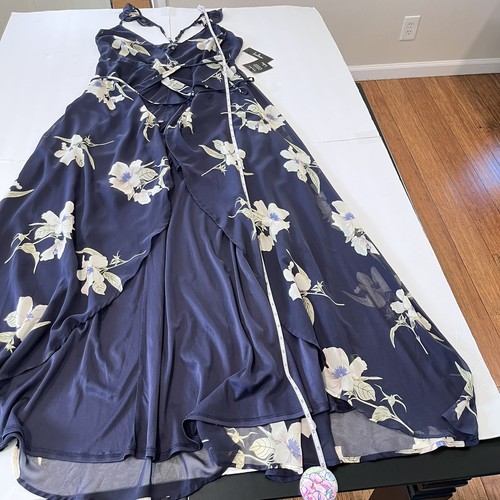 NWT Lulus All Mine Navy Blue Floral Print High-Low Wrap Dress SMALL - Picture 7 of 9