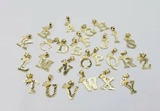 10k Initial Yellow Gold Crown A-Z Alphabet Charm Diamond Cut Pendent Men Women 
