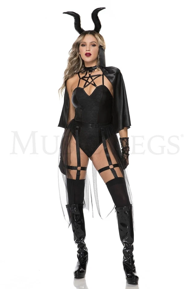 Dark Devil 6 Piezas Negro Peluche Body Pentagrama Contraste Encaje Disfraz Conjunto Talla ML Foto 2 de 4