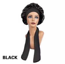Wide Band Satin Bonnet - BLACK