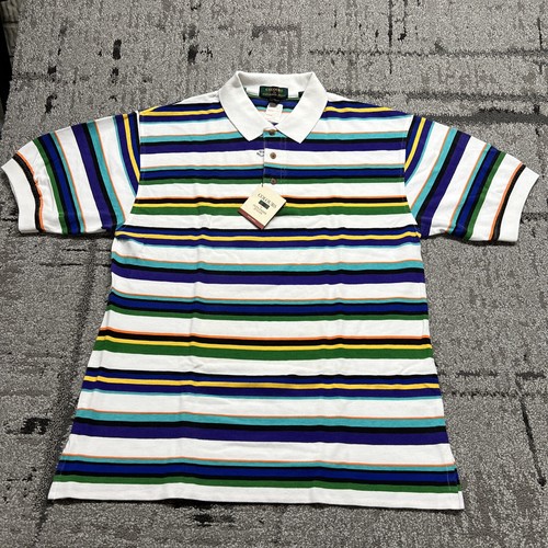 NWT Retro Vintage 90s Colours By Alexander Julian Stripe L Short Sleeve Polo