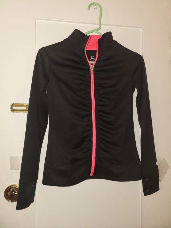 Champion Girls Duo Dry Full Zip Black/Pink Longsleeve  Sz L 10/12 Ruffled