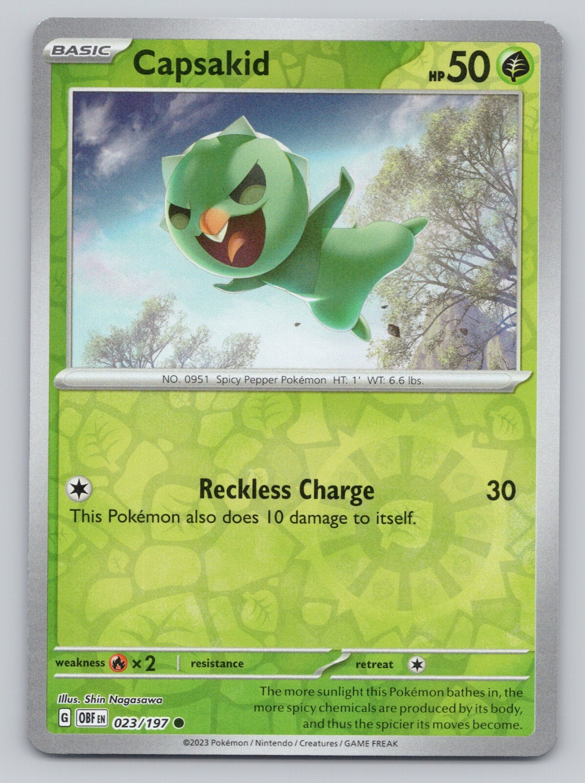 2023 Pokemon Card Capsakid Obsidian Flames #23 Reverse Holo