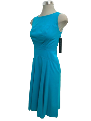 slim fit dress slacks Mac Duggal - Blue Square Neck Crepe Polka Dot Fit and Flare Midi Dress