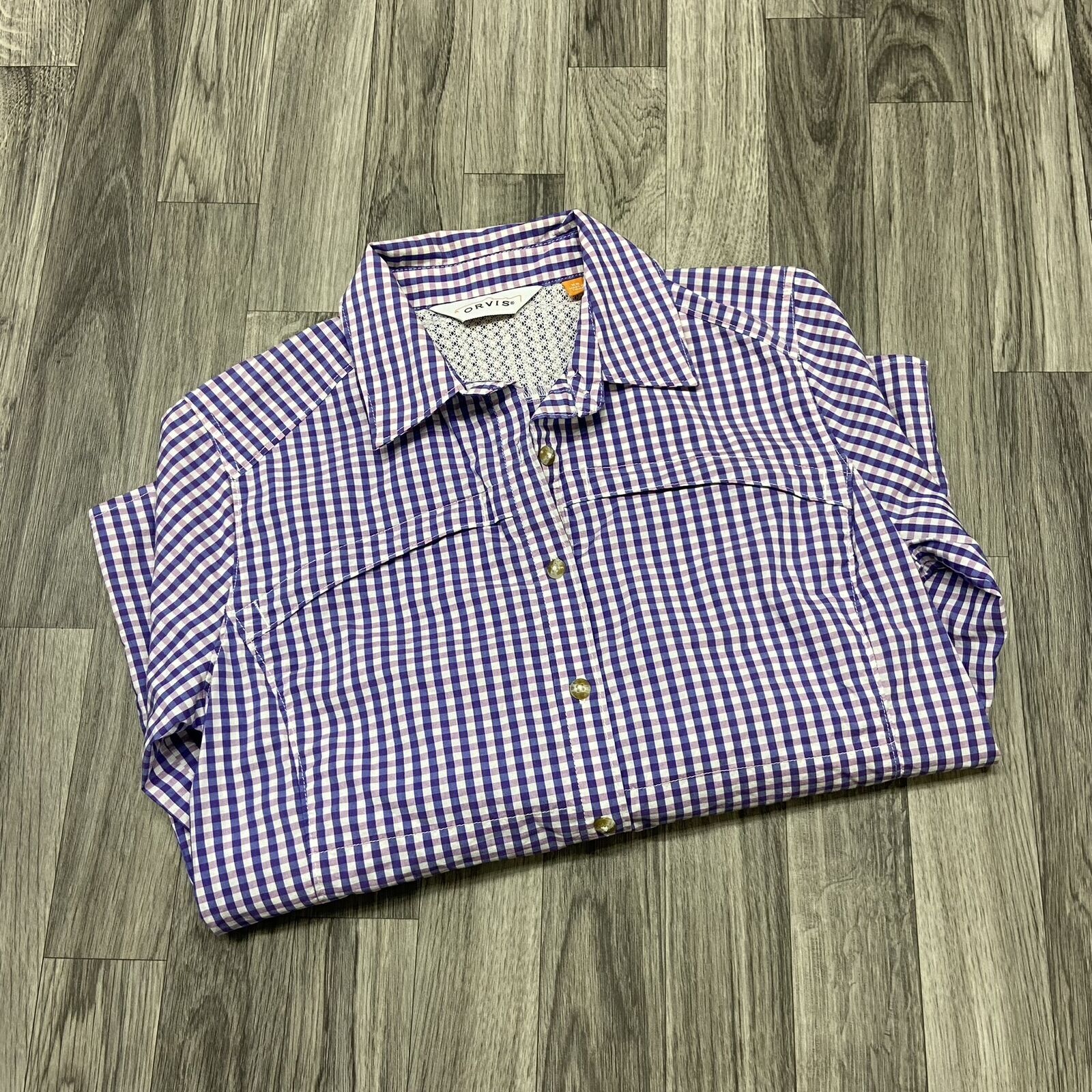 ORVIS Button Down Collared Purple Check Casual Sh… - image 4