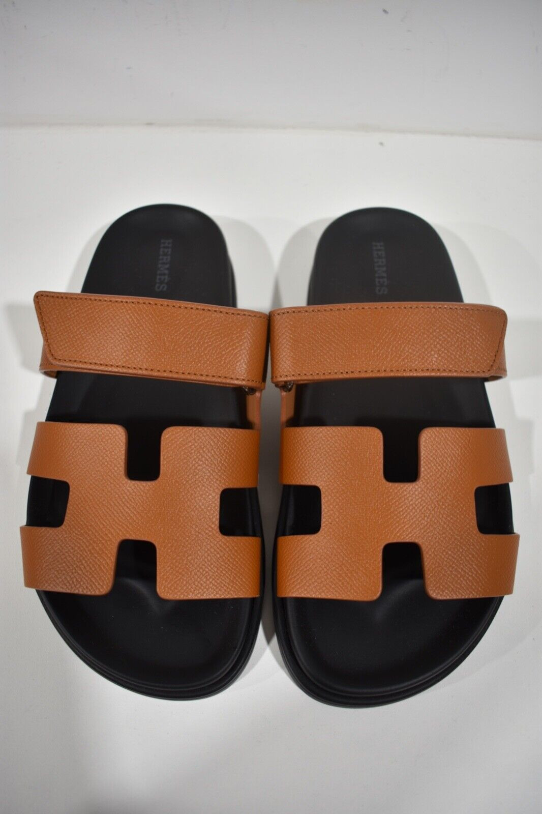 Hermes Chypre Sandal Natural Brown Gold Black H Logo Slide Slip On Flat 37.5 image 7