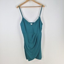 Superdown womens bodycon dress size L teal green sleeveless Vneck 095436