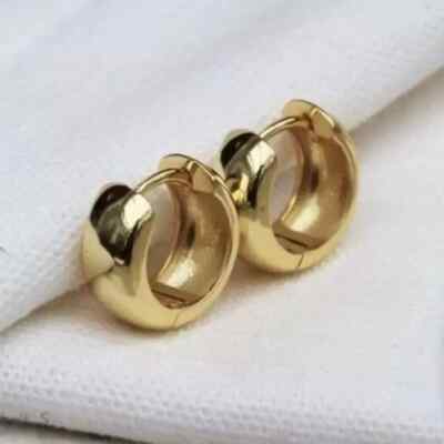 Vintage Classic Small 12mm Huggies Hoops Earrings Solid 14k Yellow Gold