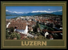 Postcard Lucerne, Switzerland - Town & Mill Bridge UNP