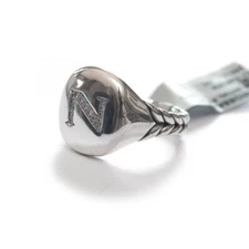 DAVID YURMAN New Pave Initial Letter N Pinky Ring in Diamond & Silver Size 4.5