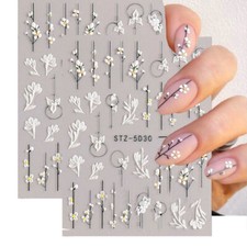 1 Sheet 5D Nail Art Stickers Embossed Flowers Leaf Nail Stickers Manicure DIY