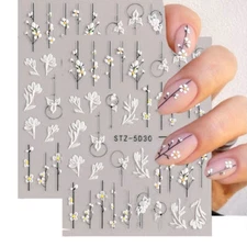 1 Sheet 5D Nail Art Stickers Embossed Flowers Leaf Nail Stickers Manicure DIY 