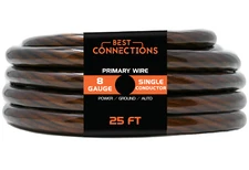 BEST CONNECTIONS 8 Gauge 25 ft. Black Translucent Power & Ground Electrical Auto