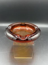 Vintage MCM Burnt Orange Ashtray Cigar Mid Century Modern Round Glass
