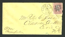 Sc #65  PM SIGNED Buffalo NY Cover 3 Cent Washington 1861-1862 Civil War USC6B