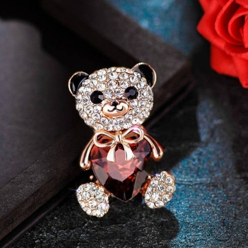Teddy Bear Brooch | Heart Bowknot Crystal Rhinestones Bear Pin Lucky Cha… - Picture 2 of 4