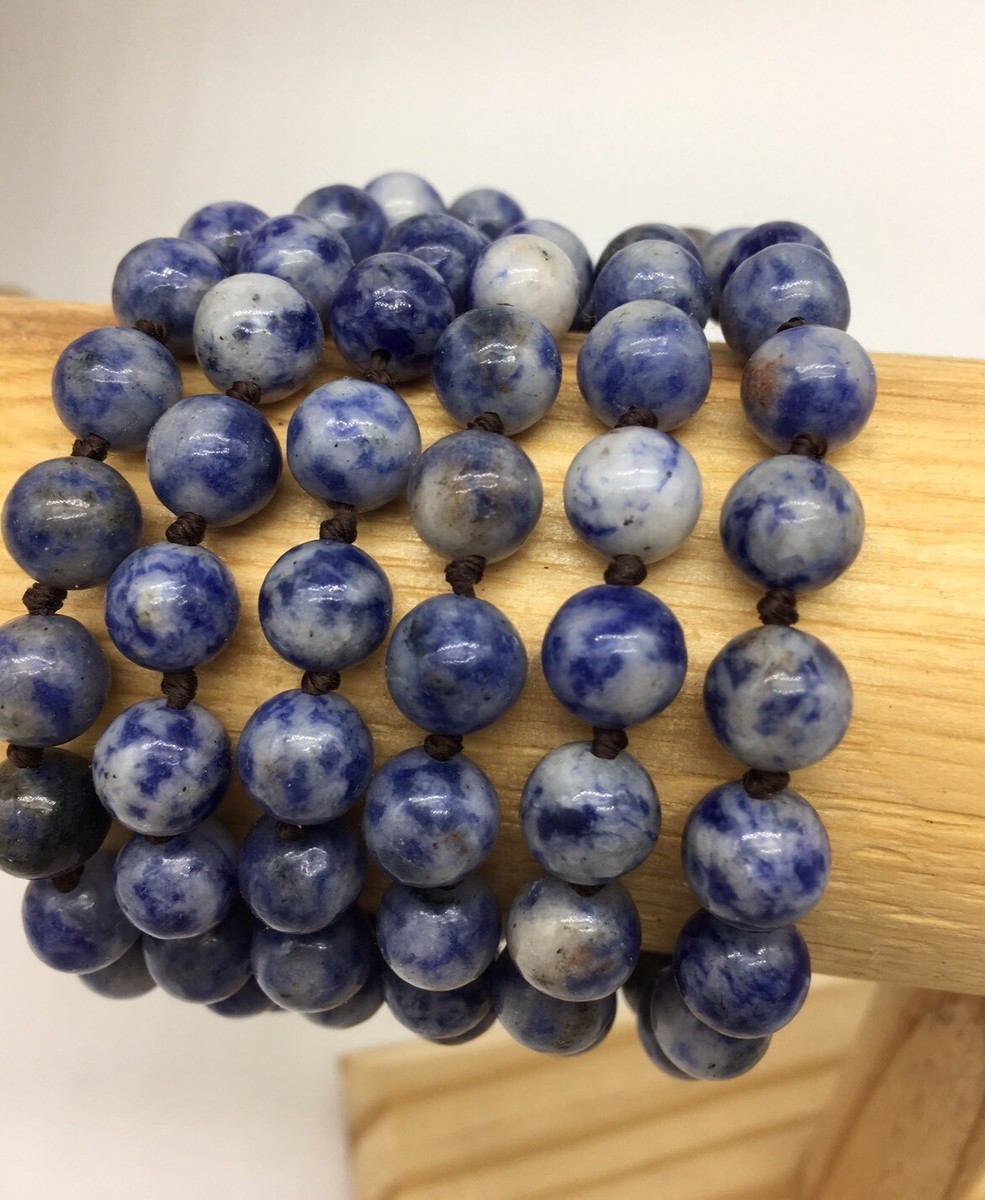 Blue Sodalite 8mm Knotted Gemstone Necklace: Stainless Steel O - Foto 7