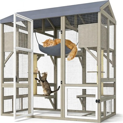 PETSCOSSET Catio Outdoor Cat Enclosure 4 Story Large Cat House with Resting Room
