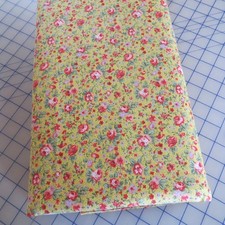 Yard Country Floral Pink Roses On Yellow 3.99 Ships Any Amount Of Fabric.