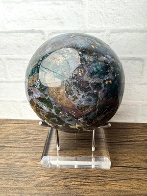 Ocean Jasper Sphere Crystal on Stand   Large Polished Ocean Jasper Orb Home Déc