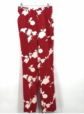 Vintage ESCADA 100 Silk Wide Leg Trousers Floral Red White Pants Sz4 Y2K