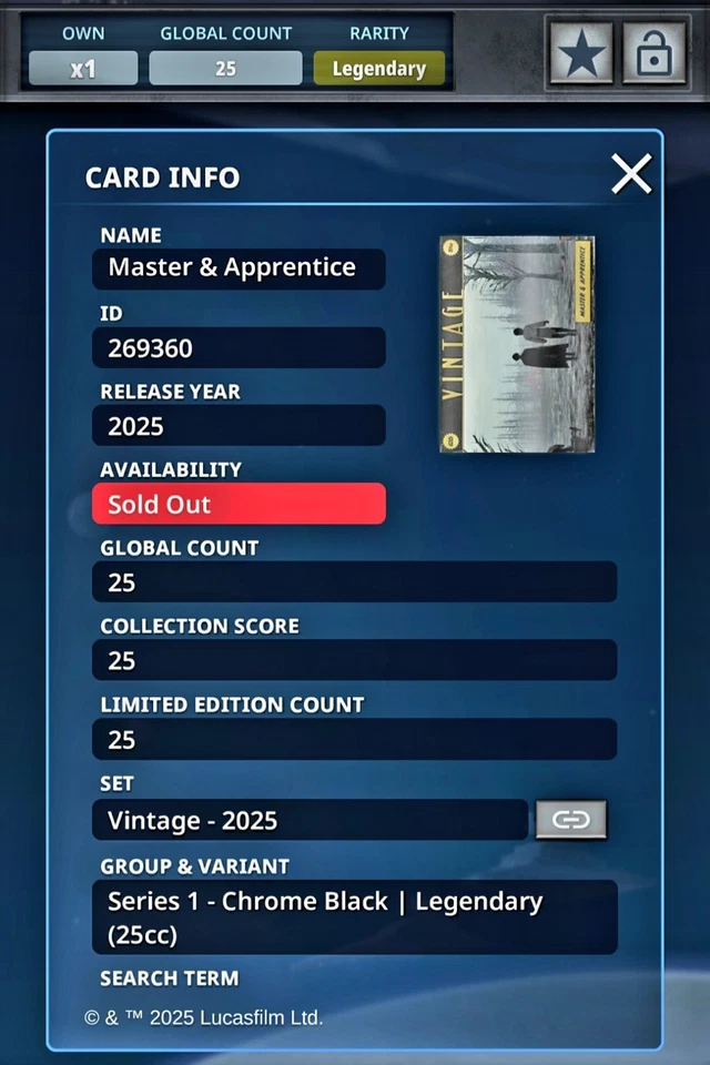 Topps Star Wars Digital Card Legendary 2025 Vintage MASTER & APPRENTICE (25cc) - Image 3 of 4